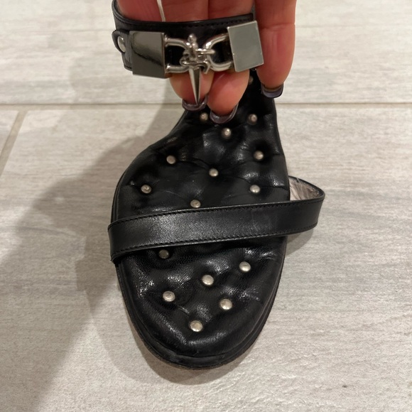 Cesare Paciotti Black Leather 2 Strap Stiletto Heels with Silver Dagger Charm - Picture 13 of 16